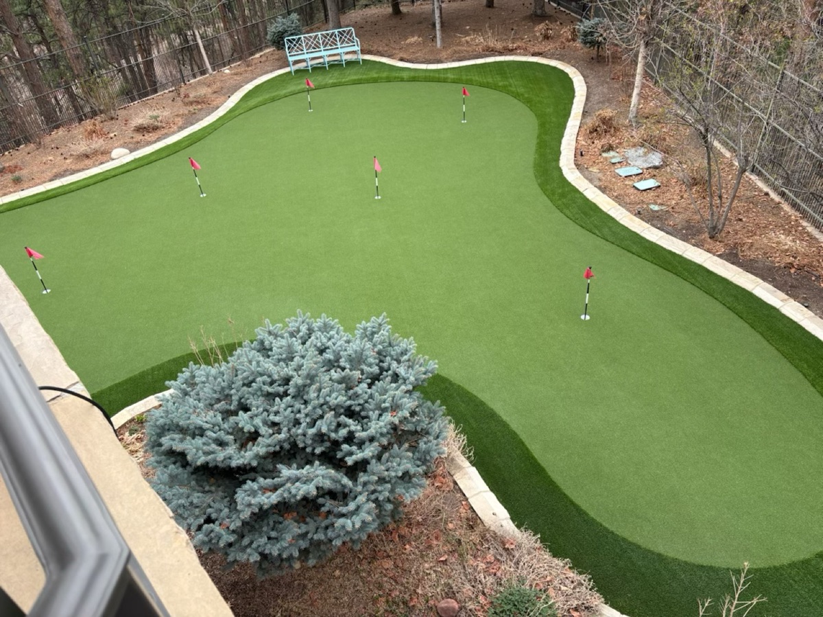 Putting green with flags viewed from above
