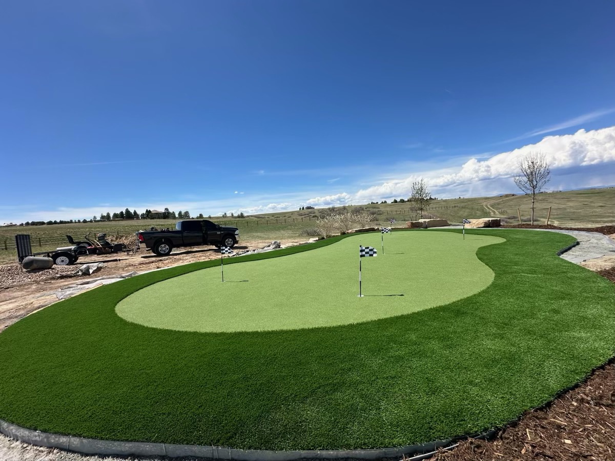 Large putting green with Colorado landscape